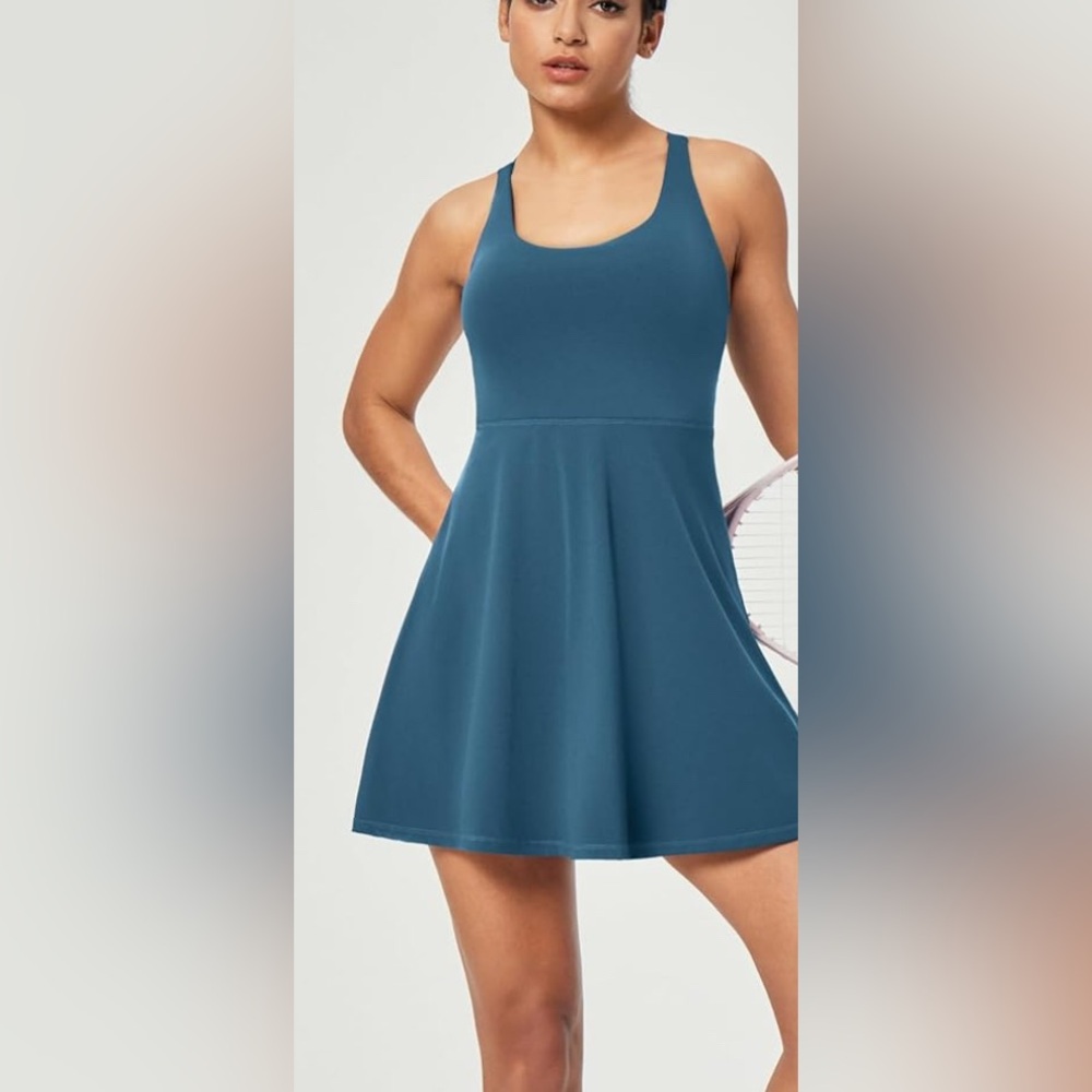 Ewedoos Tennis dress activewear work outfit Chic Teal Sleeveless‎ Midi Dress